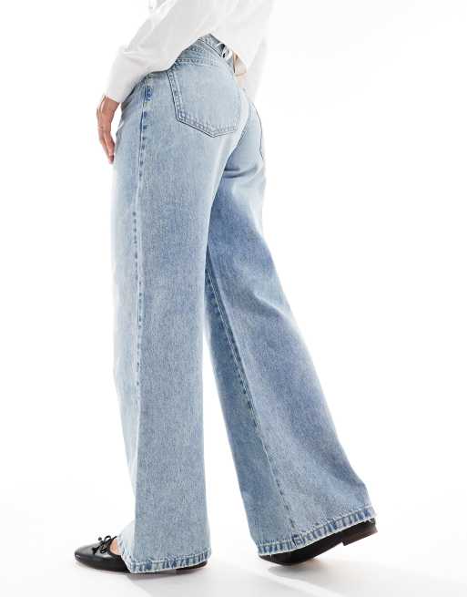 Cotton On relaxed wide leg jeans with shoelace waist detail in oasis blue, 4 of 5