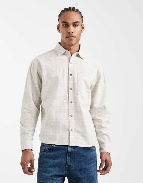 Cotton On – Remi – Langärmliges Hemd in Steinbeige mit strukturiertem Karomuster - view 1