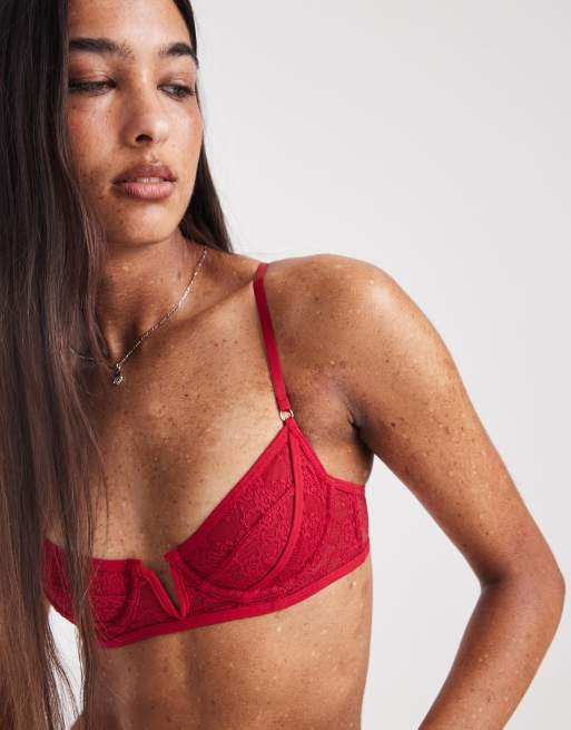 Cotton On - Remi - Reggiseno a balconcino in pizzo rosso con ferretto, 3 di 4