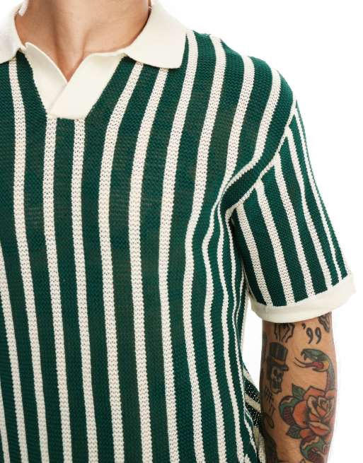 トップス Tightbooth STRIPE KNIT POLO OLIVE XL STRIPE KNIT OPEN POLO - TIGHTBOOTH® タイトブース オフィシャル