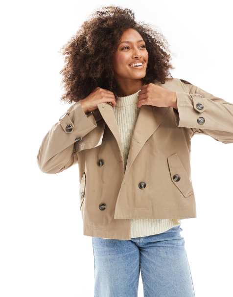 Cotton On retro cropped trench jacket in brown - view 1