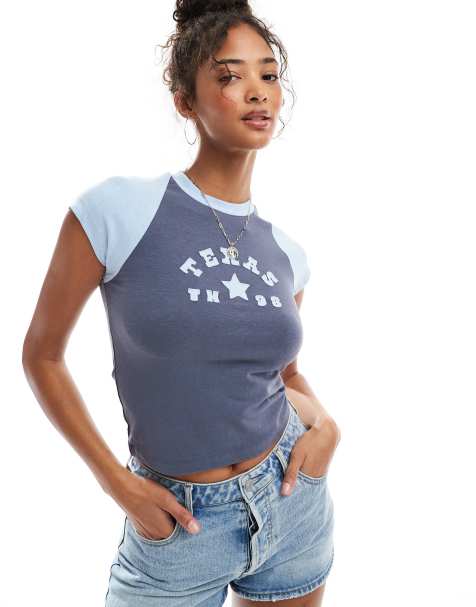 Cotton On retro raglan graphic tee in collegiate blue - view 1