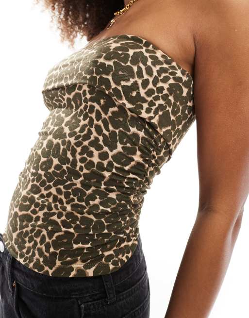 Cotton On Rhi gathered slinky tube bandeau top in leopard print - MULTI, 2 of 4