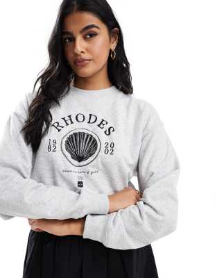 Cotton On - Rhodes - Kastiges Sweatshirt mit Rundhalsausschnitt und Grafik-Grau