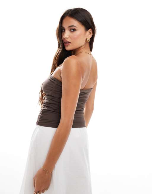 Cotton On rib gathered tube top in espresso, 2 of 4