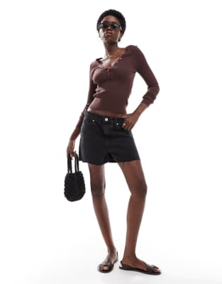 Cotton:on Cotton On Rib Knit Henley Long Sleeve Sweater In Brown