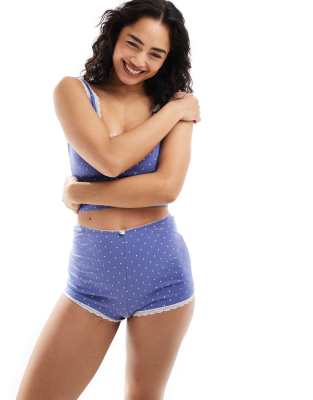 Cotton:On Cotton On rib lace pyjama shorts in blue spot