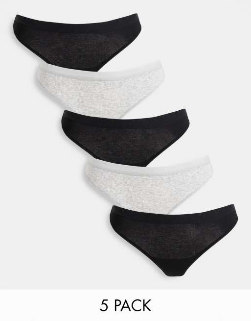 Cotton On rib lingerie thong 5 pack in grey black 
