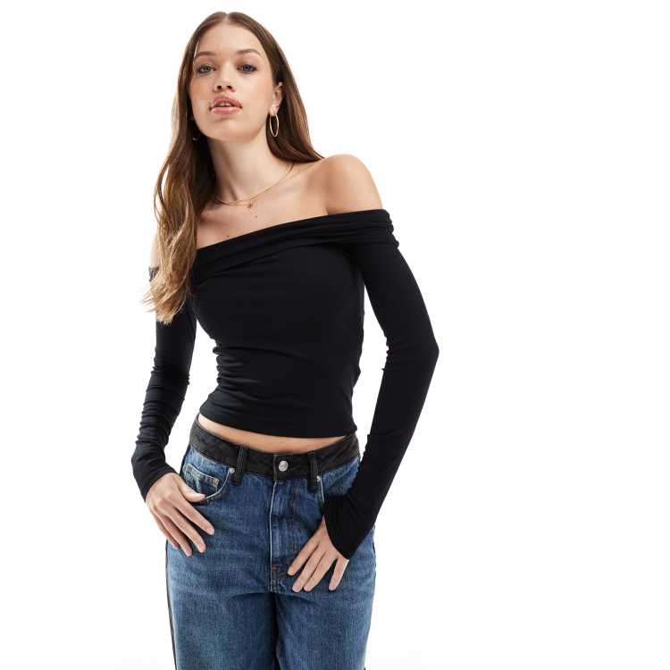 T-shirt Femme Manches Longues Col Bateau - Urban Classics, Noir, Matières Extensibles