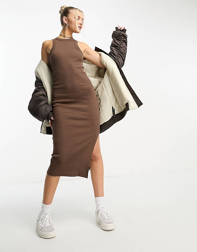 Cotton:On - Cotton On rib racer midi dress in brown
