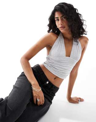 Cotton:on Cotton On Rib Ruched Halter Top In Gray