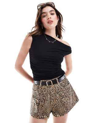 Cotton:on Cotton On Rib Ruched Short Sleeve Top Black