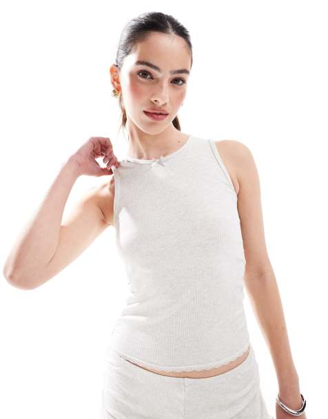 Cotton On rib ruffle cami sleep top co-ord in grey marl