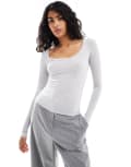 [Cotton:On] Cotton On rib scoop neck long sleeve top in grey L GREY