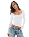 [Cotton:On] Cotton On rib scoop neck long sleeve top in white XXL WHITE