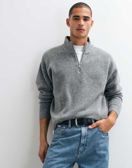 Cotton On rib yarn quarter zip in grey, 2 of 9