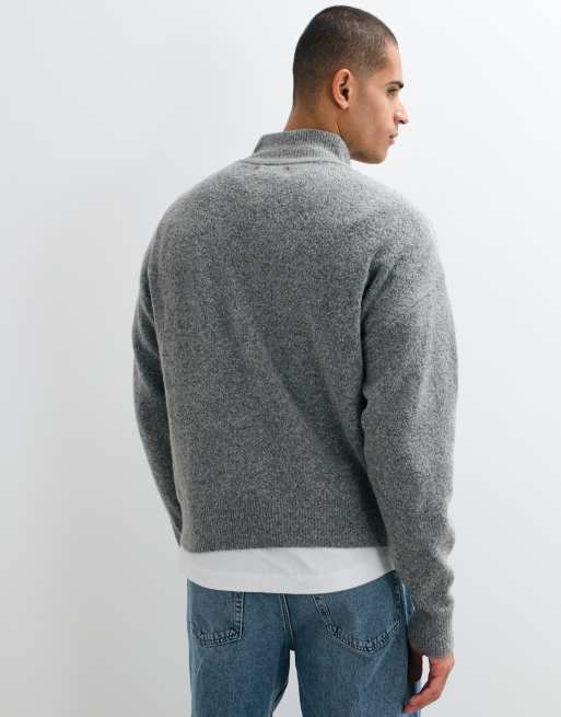 Cotton On rib yarn quarter zip in grey, 3 of 9