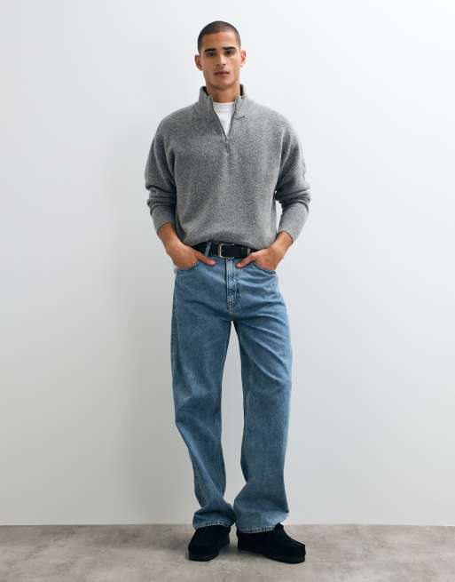 Cotton On rib yarn quarter zip in grey, 4 of 9