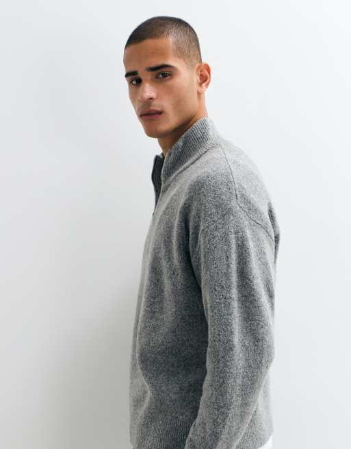 Cotton On rib yarn quarter zip in grey, 5 of 9