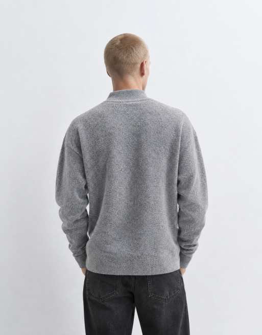 Cotton On rib yarn quarter zip in grey, 6 of 9