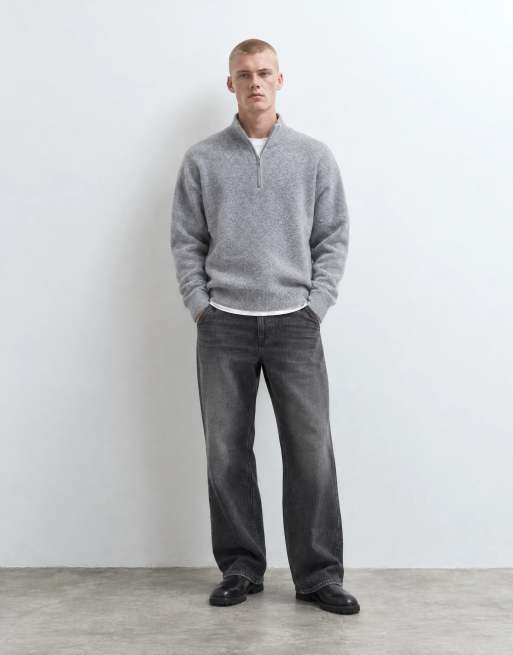 Cotton On rib yarn quarter zip in grey, 7 of 9
