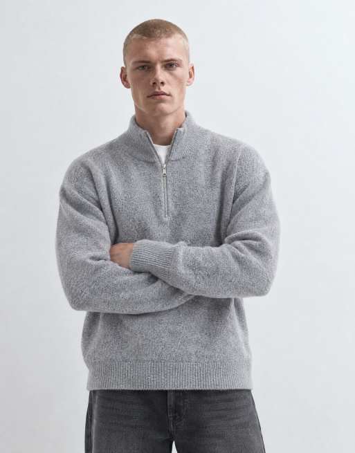 Cotton On rib yarn quarter zip in grey, 8 of 9