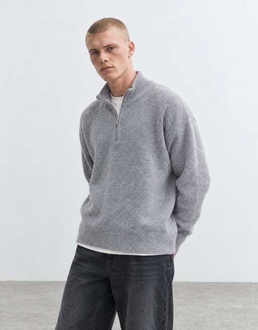 Cotton On rib yarn quarter zip in grey, 9 of 9