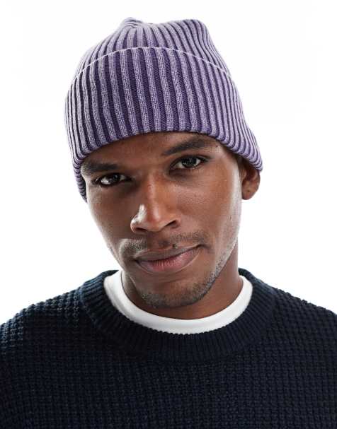 Cotton On ribbed beanie in black purple - view 1