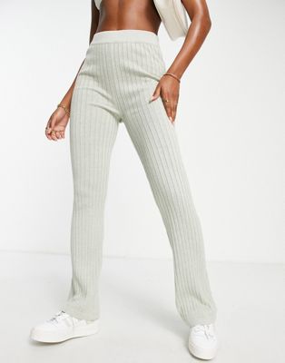 Cotton: On ribbed flare trouser in cream