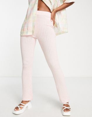 Cotton: On ribbed flare trouser in light pink