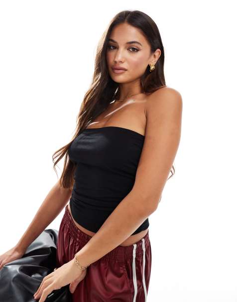 Cotton On ribbed gathered tube top in black - view 1