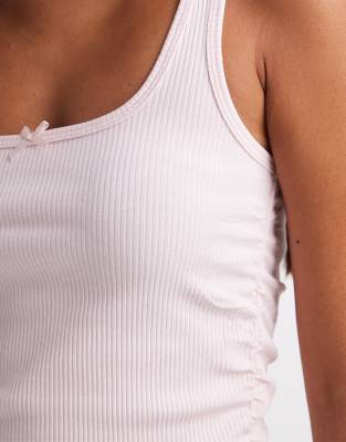 Cotton On Ribbed Lace Ruched Tank Top In Pink