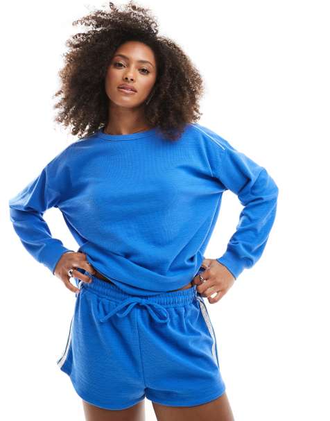 Cotton On ribbed long sleeve beach top in blue - view 1