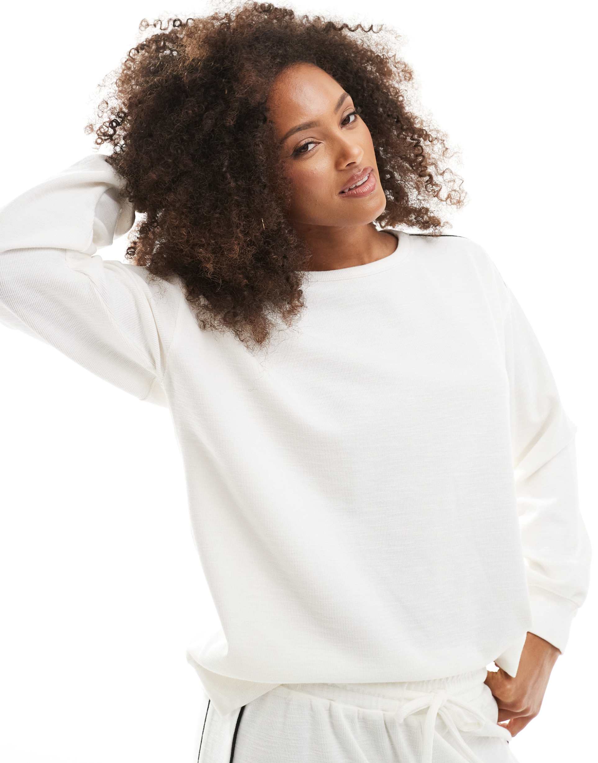 cotton on ribbed long sleeve beach top in white