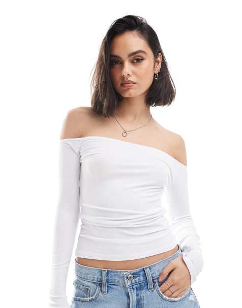 Cotton On Ribbed Off The Shoulder Top in white - view 1