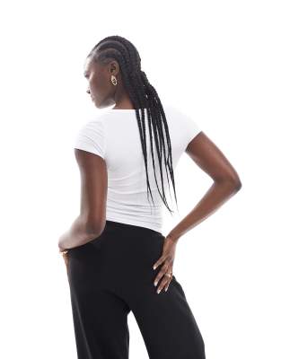 Shop Cotton:on Cotton On Ribbed Scoop Neck Short Sleeve Top In White
