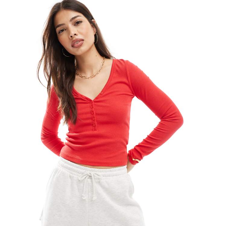 Color Story Women's Deep V-Neck Cap Sleeve Fitted Henley Tee - Style #1343, S M L