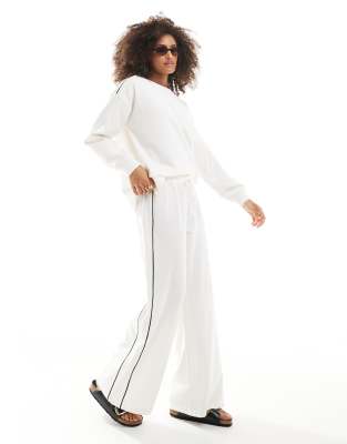 Cotton On Cotton On ribbed wide leg pull on trouser in boho white