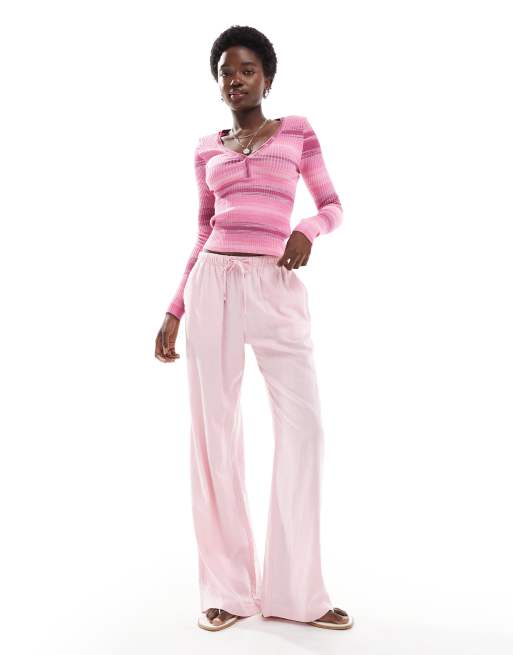 Cotton On - Ribgebreide Henley-top met lange mouwen in roze, 2 van 4