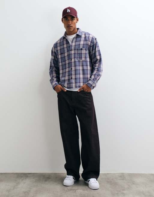 Cotton On richmond long sleeve shirt in washed blue window check, 4 of 5