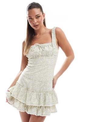 Cotton On - Riley - Minikleid mit Korsett-Design und Blumenmuster in Zitronengelb