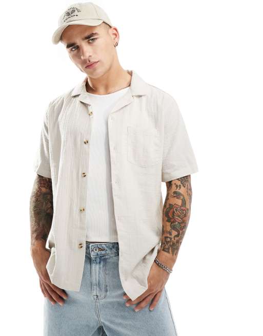 Cotton On - Riviera - Camicia tortora chiaro a maniche corte