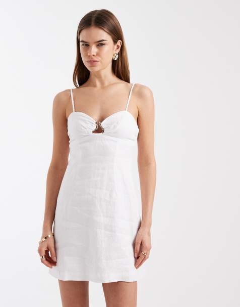 Cotton On - Robe courte en lin à buste froncé - Blanc - view 1