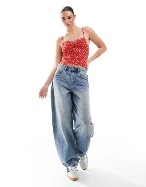 Cotton On – Röd, pointellestickad crop top med smala axelband, 3 av 4