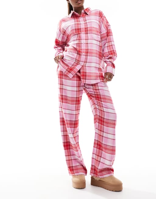 Cotton On – Rödrosa, rutig pyjamasunderdel i avslappnad passform av flanell, 2 av 4