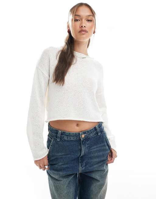 Cotton On Roll over boat neck jumper in porcelain