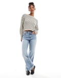 [Cotton:On] Cotton On roll over boat neck sweater in stone stripe-Multi 8 Stone Stripe