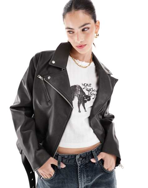 Cotton On - Roman - Blouson en similicuir style motard - Noir - view 1