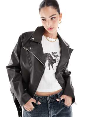 Cotton:On Cotton On Roman faux leather biker jacket in black