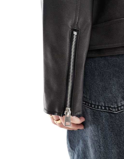Cotton On Roman faux leather biker jacket in black, 4 of 4